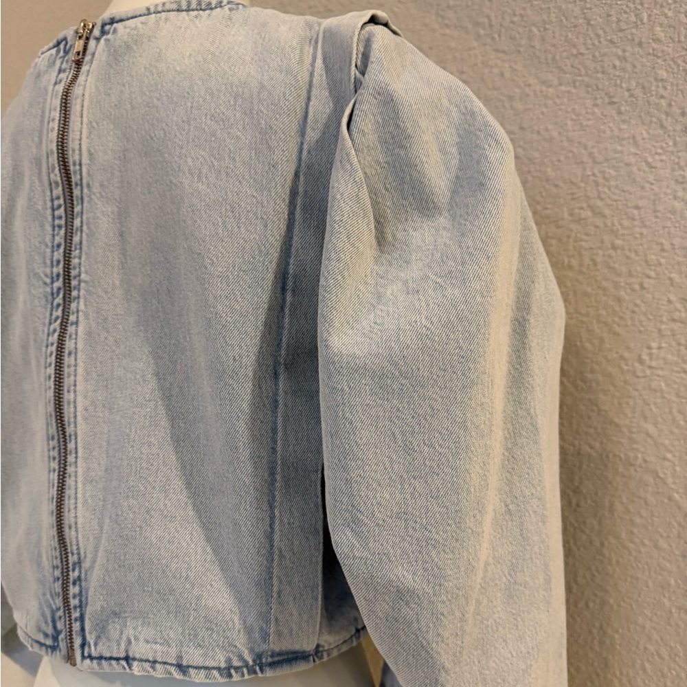 ZARA Light Blue Denim Zip Back Top - Picture 8 of 9